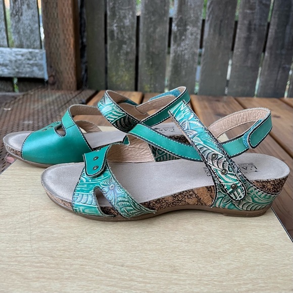 L’ Artiste By Spring Step Quilana Sandals in Turquoise Green Sz 38 EU/ 7.5-8 US - Picture 2 of 16